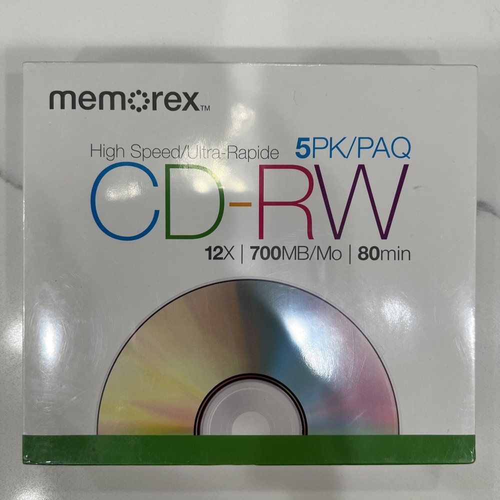 Memorex High Speed CD-RW 5 Pack 12X 700 MB 80min Discs New Sealed